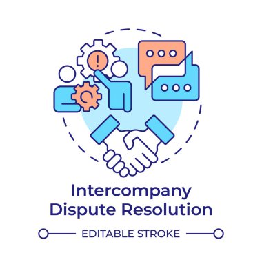 Şirketler arası anlaşmazlık çözümü çok renkli konsept simgesi. Çatışma yönetimi. Grup içi muhasebe pratiği. Yuvarlak şekil çizimi. Soyut bir fikir. Grafik tasarımı. Kitapçıkta kullanması kolay