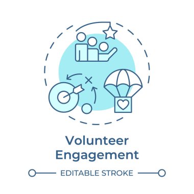 Gönüllü çarpışma yumuşak mavi konsept ikonu. Yardım etmek için motivasyonumu koruyorum. Destekçiler yönetim bileşeni. Yuvarlak şekil çizimi. Soyut bir fikir. Grafik tasarımı. Broşürde kullanması kolay