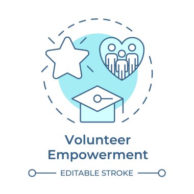 Gönüllü güçlendirme yumuşak mavi konsept ikonu. Organizasyon eğitim programı. Destekçiler yönetim bileşeni. Yuvarlak şekil çizimi. Soyut bir fikir. Grafik tasarımı. Broşürde kullanması kolay