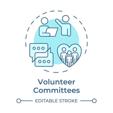 Gönüllü komiteler yumuşak mavi konsept ikonu. Özel projelerde işbirliği. Bağışıklık türü. Yuvarlak şekil çizimi. Soyut bir fikir. Grafik tasarımı. Broşürde kullanması kolay