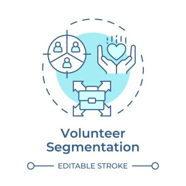 Gönüllü segmentasyonu yumuşak mavi konsept simgesi. Destekleri yeteneklerine göre sınıflandırmak. Katkı yönetimi. Yuvarlak şekil çizimi. Soyut bir fikir. Grafik tasarımı. Broşürde kullanması kolay