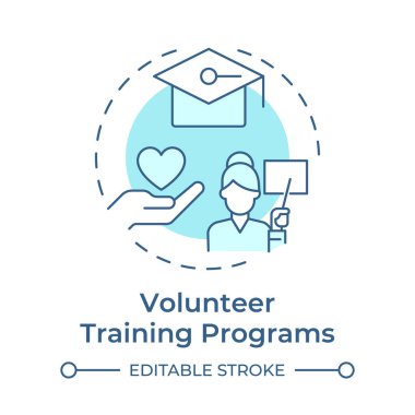 Gönüllü eğitim programları yumuşak mavi konsept simgesi. - Bilgi. Faaliyet yönetimi destekçileri. Yuvarlak şekil çizimi. Soyut bir fikir. Grafik tasarımı. Broşürde kullanması kolay