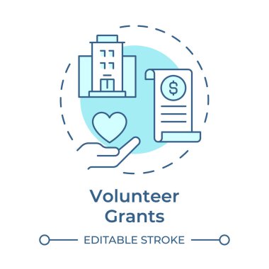 Gönüllü, yumuşak mavi konsept ikonu veriyor. Şirketlerin finansal bağışları. Katkı etkinliği takibi. Yuvarlak şekil çizimi. Soyut bir fikir. Grafik tasarımı. Broşürde kullanması kolay
