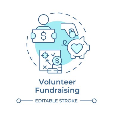 Gönüllü bağış toplama, yumuşak mavi konsept ikonu. Kar amacı gütmeyen kuruluşlar için para. Katkı etkinliği takibi. Yuvarlak şekil çizimi. Soyut bir fikir. Grafik tasarımı. Broşürde kullanması kolay