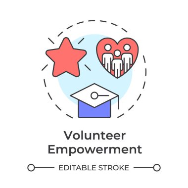 Gönüllü güçlendirme çok renkli konsept simgesi. Organizasyon eğitim programı. Destekçiler yönetim bileşeni. Yuvarlak şekil çizimi. Soyut bir fikir. Grafik tasarımı. Broşürde kullanması kolay