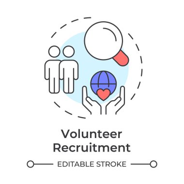 Gönüllü asker alımı çok renkli konsept simgesi. Çekici ve gemide. Destekçiler yönetim bileşeni. Yuvarlak şekil çizimi. Soyut bir fikir. Grafik tasarımı. Broşürde kullanması kolay