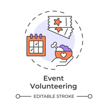Etkinlik çok renkli konsept simgesi için gönüllü oluyor. Özel durumlar için kısa süreli iş. Bağışıklık türü. Yuvarlak şekil çizimi. Soyut bir fikir. Grafik tasarımı. Broşürde kullanması kolay
