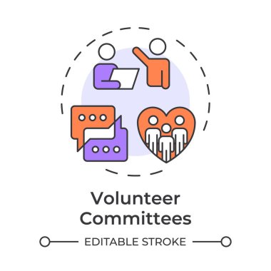 Gönüllü komiteler çok renkli konsept simgesi. Özel projelerde işbirliği. Bağışıklık türü. Yuvarlak şekil çizimi. Soyut bir fikir. Grafik tasarımı. Broşürde kullanması kolay