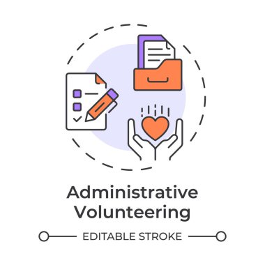 İdari gönüllülük çok renkli konsept ikonu. Organizasyon işleri koordine ediliyor. Bağışıklık türü. Yuvarlak şekil çizimi. Soyut bir fikir. Grafik tasarımı. Broşürde kullanması kolay