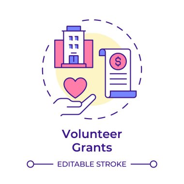 Gönüllü, çok renkli konsept ikonu veriyor. Şirketlerin finansal bağışları. Katkı etkinliği takibi. Yuvarlak şekil çizimi. Soyut bir fikir. Grafik tasarımı. Broşürde kullanması kolay