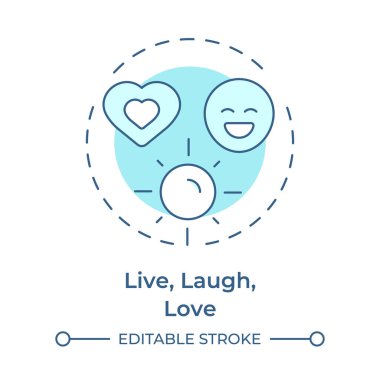 Canlı kahkaha aşk yumuşak mavi konsept ikonu. Pozitif enerji, mutluluk. Duygular, zihniyet. Yuvarlak şekil çizimi. Soyut bir fikir. Grafik tasarımı. Bilgide ve sunumda kullanması kolay