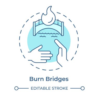 Yanık köprüler çok renkli konsept simgesi. Sosyal ilişkiler, ağ kurmak. İdiom, tavsiye. Yuvarlak şekil çizimi. Soyut bir fikir. Grafik tasarımı. Bilgide ve sunumda kullanması kolay