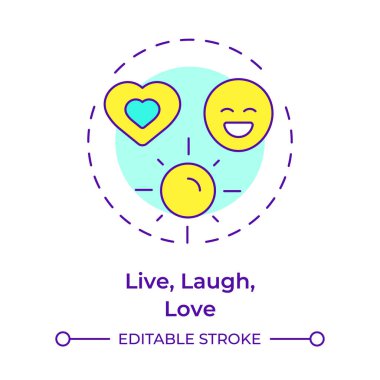 Canlı kahkaha aşk çok renkli konsept ikonu. Pozitif enerji, mutluluk. Duygular, zihniyet. Yuvarlak şekil çizimi. Soyut bir fikir. Grafik tasarımı. Bilgide ve sunumda kullanması kolay