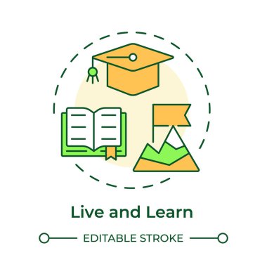 Çok renkli konsept simgesini öğrenin. Bilgi, eğitim. Hayat dersleri, yetenekler. Yuvarlak şekil çizimi. Soyut bir fikir. Grafik tasarımı. Bilgide ve sunumda kullanması kolay