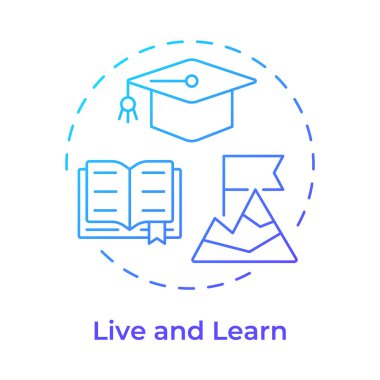 Canlı öğrenin mavi gradyan konsept simgesi. Bilgi, eğitim. Hayat dersleri, yetenekler. Yuvarlak şekil çizimi. Soyut bir fikir. Grafik tasarımı. Bilgide ve sunumda kullanması kolay