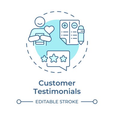 Müşteri ifadeleri yumuşak mavi konsept ikonu. Değerlendirmeler, reytingler ve geri bildirimler. Anahtar ürün bilgisi. Yuvarlak şekil çizimi. Soyut bir fikir. Grafik tasarımı. Sunumda kullanması kolay