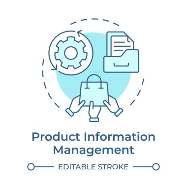 Ürün bilgi yönetimi yumuşak mavi konsept simgesi. Merkezi veri toplama sistemi. E ticaret. Yuvarlak şekil çizimi. Soyut bir fikir. Grafik tasarımı. Sunumda kullanması kolay