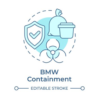 Biyomedikal atık saklama yumuşak mavi konsept ikonu. Güvenli imha, çöp yönetimi. Yuvarlak şekil çizimi. Soyut bir fikir. Grafik tasarımı. Sunumda kullanması kolay, haber