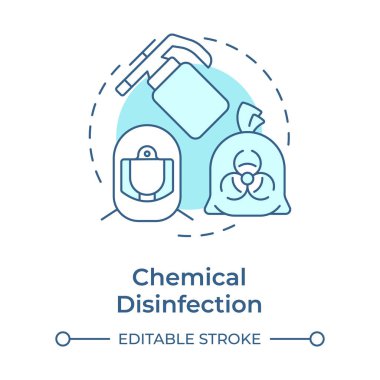 Kimyasal dezenfeksiyon, yumuşak mavi konsept ikonu. Biyomedikal atık. Biyolojik tehlike koruma ekipmanları, dezenfektanlar. Yuvarlak şekil çizimi. Soyut bir fikir. Grafik tasarımı. Makalede kullanması kolay