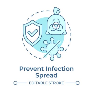 Enfeksiyonu önlemek için yumuşak mavi konsept ikonu yayılır. Biyomedikal atık kirliliği. Hastalık, biyolojik tehlike. Yuvarlak şekil çizimi. Soyut bir fikir. Grafik tasarımı. Sunumda kullanması kolay