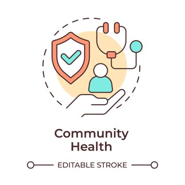 Toplum sağlığı çok renkli konsept ikonu. Sosyal sağlık hizmetleri, koruma. Tıbbi servis. Yuvarlak şekil çizimi. Soyut bir fikir. Grafik tasarımı. Sunumda kullanması kolay, haber