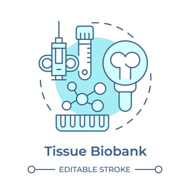 Doku biobank yumuşak mavi konsept simgesi. İnsan tıbbi numune deposu. Tıbbi araştırma servisi. Yuvarlak şekil çizimi. Soyut bir fikir. Grafik tasarımı. Makalede kullanması kolay