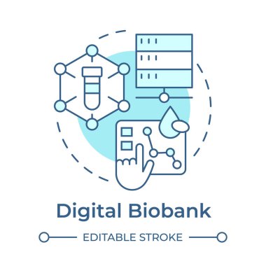 Dijital biyobankalar yumuşak mavi konsept ikonu. Biyolojik bilgilerle çevrimiçi platformlar. Biorepository sınıflandırması. Yuvarlak şekil çizimi. Soyut bir fikir. Grafik tasarımı. Makalede kullanması kolay
