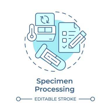 Örnek işleme yumuşak mavi konsept simgesi. Malzemeleri depolama ve analiz için hazırlıyorum. Yaşam tarzı örnekleri. Yuvarlak şekil çizimi. Soyut bir fikir. Grafik tasarımı. Makalede kullanması kolay