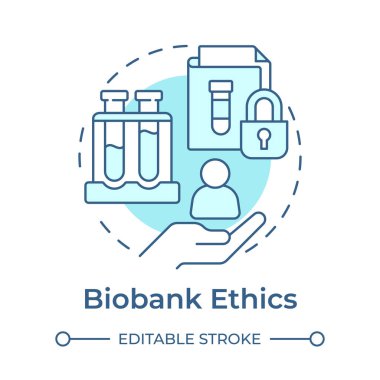 Biobank etik yumuşak mavi konsept ikonu. Biyolojik numunelerin sorumlu işlemesi. Biorepositoryal yardım. Yuvarlak şekil çizimi. Soyut bir fikir. Grafik tasarımı. Makalede kullanması kolay