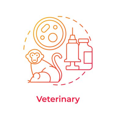 Veteriner kırmızı gradyan konsept simgesi. Laboratuvar örnekleri, biyolojik kültürler. Hayvan biyomedikal atıkları. Yuvarlak şekil çizimi. Soyut bir fikir. Grafik tasarımı. Sunumda kullanması kolay, haber