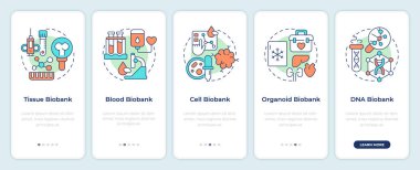 Gezici uygulama ekranında biyobankaların türleri. Biyoepatoryum. Doğrusal kavramlarla düzenlenebilir grafik yönergelerini 5 adımda gezdir. UI, UX, GUI. Montserrat Yarı Kalın, Düzenli yazı tipleri