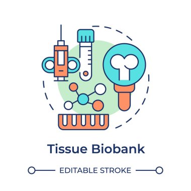 Doku biobank çok renkli konsept simgesi. İnsan tıbbi numune deposu. Tıbbi araştırma servisi. Yuvarlak şekil çizimi. Soyut bir fikir. Grafik tasarımı. Makalede kullanması kolay