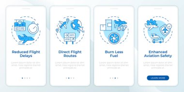 Hava kontrolü mobil uygulama ekranında mavi renkte. Doğrusal kavramlarla düzenlenebilir grafik yönergelerini dört adımda gözden geçir. UI, UX, GUI. Montserrat Yarı Kalın, Düzenli yazı tipleri