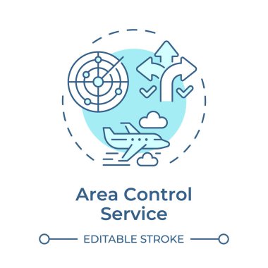 Bölge kontrol servisi yumuşak mavi konsept simgesi. Radar sistemi. Yol yönetimi, organizasyon. Yuvarlak şekil çizimi. Soyut bir fikir. Grafik tasarımı. Makalede kullanması kolay, günlük paylaşımı