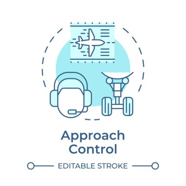 Yumuşak mavi konsept simgesine yaklaş. Uçuş operatörü, kumanda. Terminal manevra. Yuvarlak şekil çizimi. Soyut bir fikir. Grafik tasarımı. Makalede kullanması kolay, günlük paylaşımı