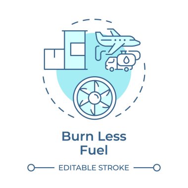 Daha az yakıt yakmak için yumuşak mavi konsept simgesi. Uçak yönetimi, uçuş operasyonu. Havalimanı kontrolü. Yuvarlak şekil çizimi. Soyut bir fikir. Grafik tasarımı. Makalede kullanması kolay, günlük paylaşımı