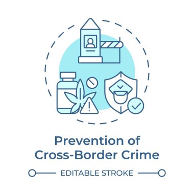 Sınır ötesi suçların önlenmesi. Yumuşak mavi kavram ikonu. Uyuşturucu kaçakçılığıyla mücadele. IBM 'in hedefi. Yuvarlak şekil çizimi. Soyut bir fikir. Grafik tasarımı. Promosyon malzemelerinde kullanması kolay