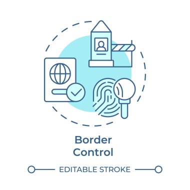 Sınırlar yumuşak mavi konsept ikonunu kontrol eder. - Güvenlik. Birleşik sınır yönetiminin dört filtre modeli. Yuvarlak şekil çizimi. Soyut bir fikir. Grafik tasarımı. Sunumda kullanması kolay