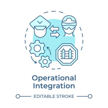 Operasyonel entegrasyon yumuşak mavi konsept simgesi. Sınır kontrol birimleri. IBM işbirliğinin alanı. Yuvarlak şekil çizimi. Soyut bir fikir. Grafik tasarımı. Sunumda kullanması kolay