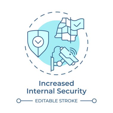 İç güvenliği arttıran yumuşak mavi konsept ikonu. Suçları önlüyor. Sınır yönetiminin faydaları. Yuvarlak şekil çizimi. Soyut bir fikir. Grafik tasarımı. Sunumda kullanması kolay