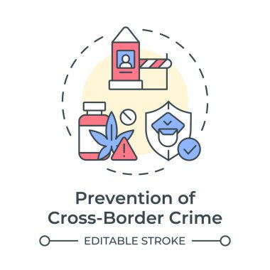 Sınır ötesi suçların önlenmesi çok renkli kavram simgesi. Uyuşturucu kaçakçılığıyla mücadele. IBM 'in hedefi. Yuvarlak şekil çizimi. Soyut bir fikir. Grafik tasarımı. Promosyon malzemelerinde kullanması kolay