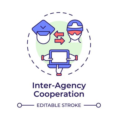 Teşkilatlar arası işbirliği çok renkli konsept simgesi. Ajanslar arası işbirliği. IBM koordinasyonu. Yuvarlak şekil çizimi. Soyut bir fikir. Grafik tasarımı. Promosyon malzemelerinde kullanması kolay