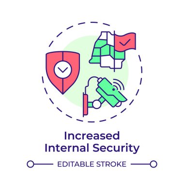 İç güvenlik çoklu renk konsepti ikonunda artış. Suçları önlüyor. Sınır yönetiminin faydaları. Yuvarlak şekil çizimi. Soyut bir fikir. Grafik tasarımı. Sunumda kullanması kolay