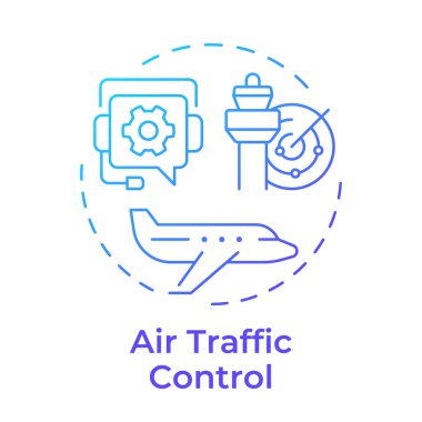 Hava trafik kontrol mavi gradyan konsept simgesi. İletişim sistemleri. Hizmet, teknoloji. Yuvarlak şekil çizimi. Soyut bir fikir. Grafik tasarımı. Makalede kullanması kolay, günlük paylaşımı