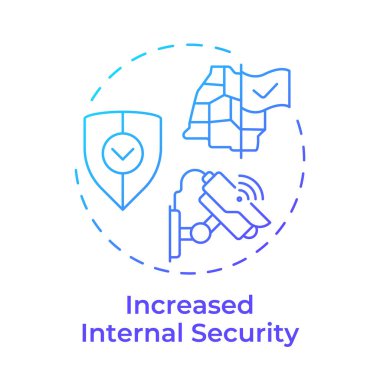 Artan iç güvenlik mavi gradyan konsept simgesi. Suçları önlüyor. Sınır yönetiminin faydaları. Yuvarlak şekil çizimi. Soyut bir fikir. Grafik tasarımı. Sunumda kullanması kolay