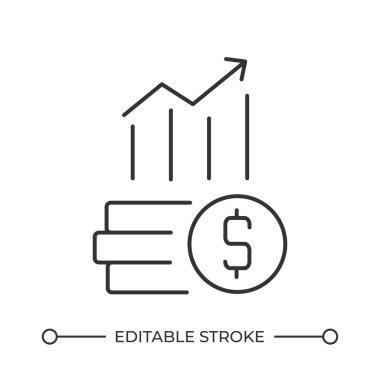 Kar büyüme çizgisi simgesi. Paralar yükselen okla istiflenir. Finansal başarı. İş geliştirme. İzole vektör çizimi. Taslak sembol. Basit doğrusal çizim. Düzenlenebilir vuruş