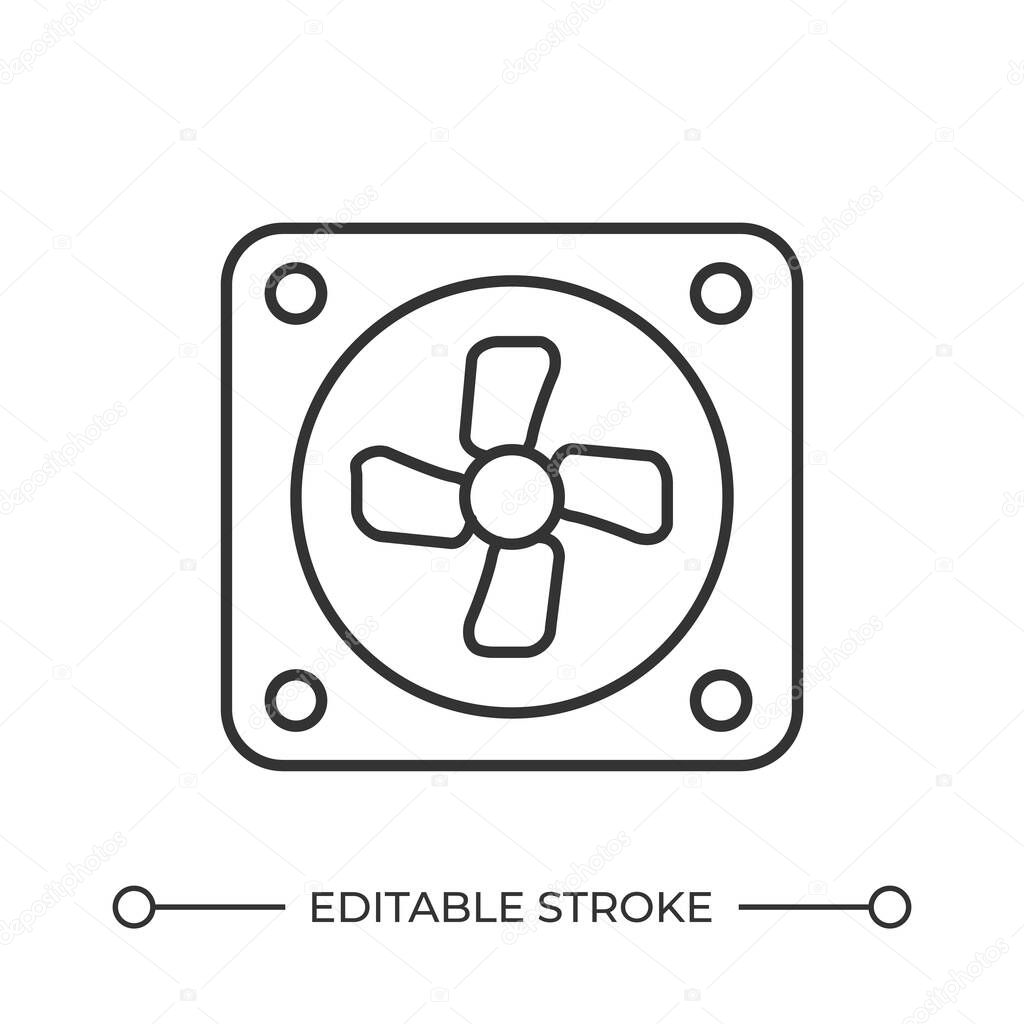 Fan line icon. Air vent system. Climate control industrial equipment. Powerful conditioning device. Ventilation. Isolated vector illustration. Outline symbol. Simple linear drawing. Editable stroke