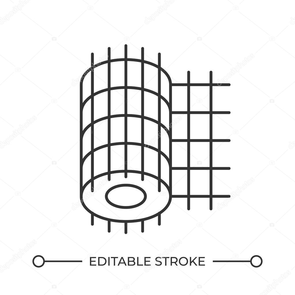 Wire mesh roll line icon. Architectural metal net for construction reinforcement. Building material storage. Isolated vector illustration. Outline symbol. Simple linear drawing. Editable stroke