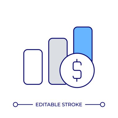 Büyüyen çubuk çizelgesi renk simgesi. Analizlerin artması kar getirir. İş veri köşesi diyagramı. Finansal başarı. İzole vektör çizimi. Düz renkli sembol tasarımı. Düzenlenebilir vuruş