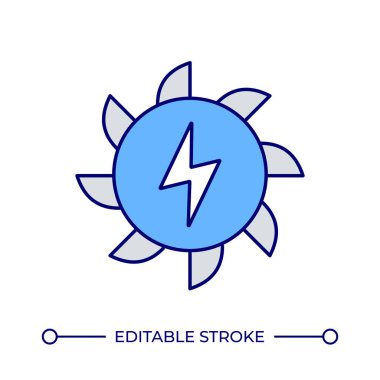 Hidroelektrik hat renk simgesi. Yıldırımlı su türbini. Yenilenebilir kaynaklarla temiz enerji üretiyor. İzole vektör çizimi. Düz renkli sembol tasarımı. Düzenlenebilir vuruş